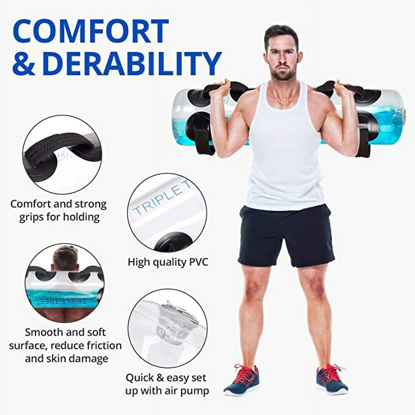 Fitness Aqua Bag, Adjustable Water Weight Bag with Upgraded Air Pump 45LBS Portable Aqua Training Bag Instead of Sand Bag Training Fitness Equipment for Workout Weights Training Balance