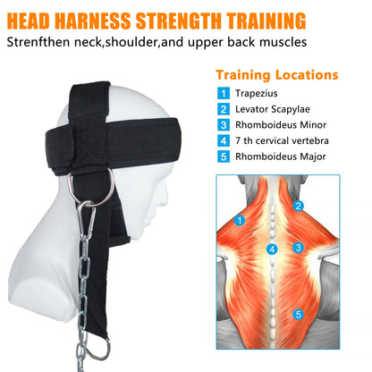 Head Neck Lifting Strap with Chain Adjustable Head Harness Neck Trainer for Home Gym Weightlifting Bodybuilding Barbell Workout