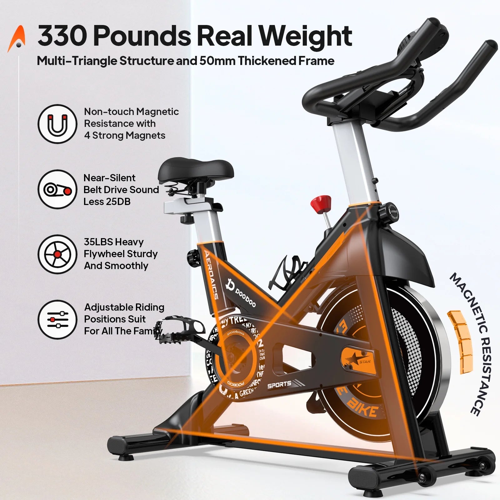 Exercise Bike Indoor Cycling Bike Magnetic Cycle Bicycle Adjustable Stationary Magnetic Resistance for Home Office Cardio Workout Machine Max Weight 330 Lbs