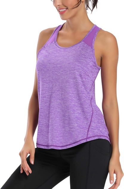 Workout Tops for Women Mesh Racerback Tank Yoga Shirts Gym Clothes