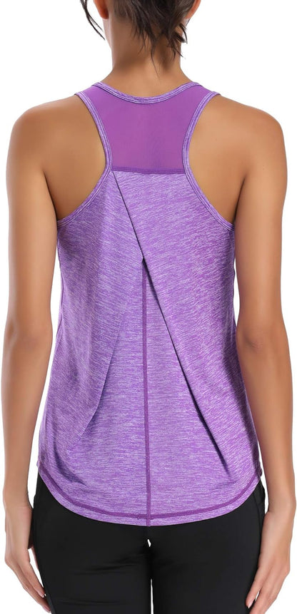 Workout Tops for Women Mesh Racerback Tank Yoga Shirts Gym Clothes